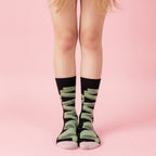 Wavy Crew Socks - Black Base Green Stripe