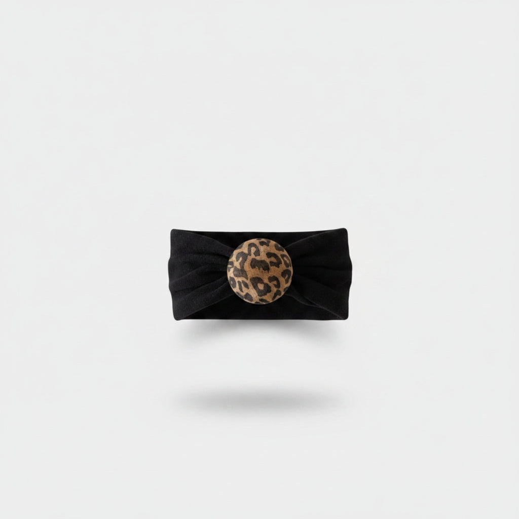 Black Velvet Hair Bow Scrunchie With Leopard Circle Charm