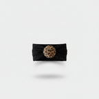 Black Velvet Hair Bow Scrunchie With Leopard Circle Charm