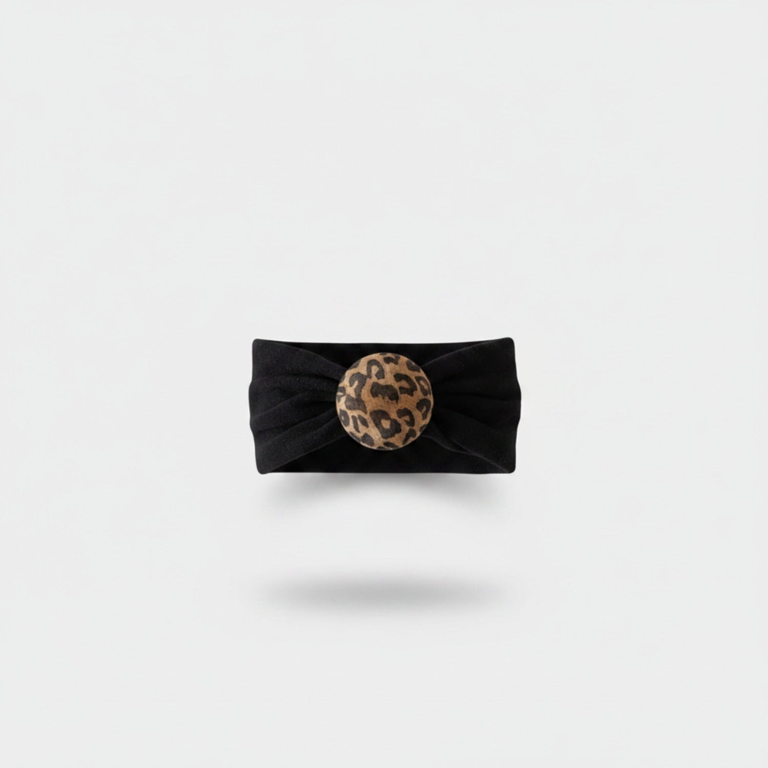 Black Velvet Hair Bow Scrunchie With Leopard Circle Charm