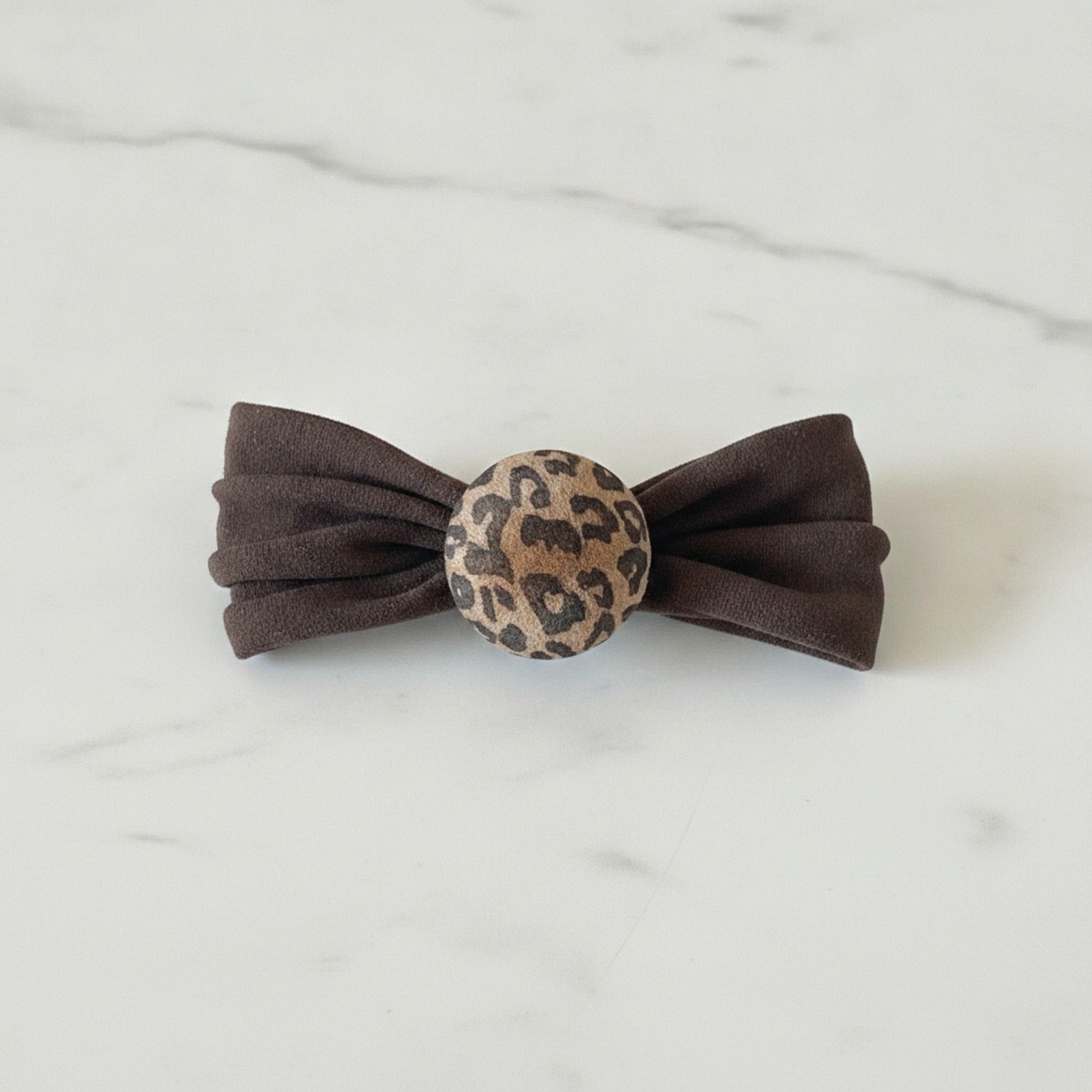 Black Velvet Hair Bow Scrunchie With Leopard Circle Charm