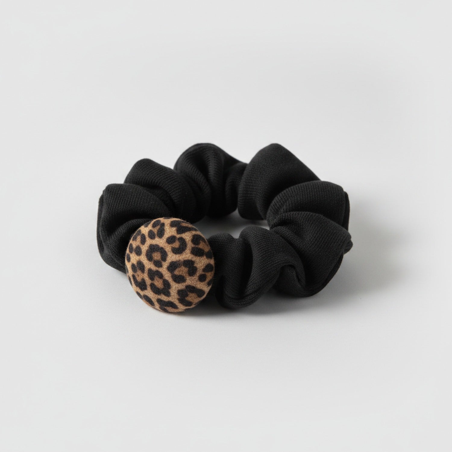 Black Velvet Hair Bow Scrunchie With Leopard Circle Charm