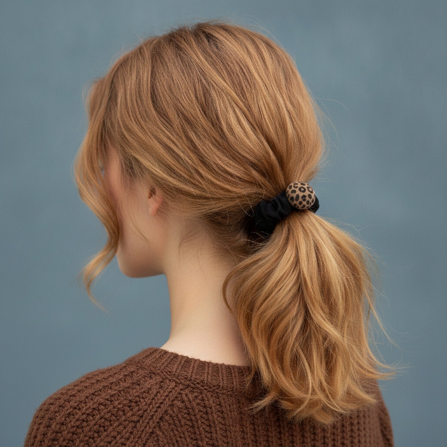 Black Velvet Hair Bow Scrunchie With Leopard Circle Charm