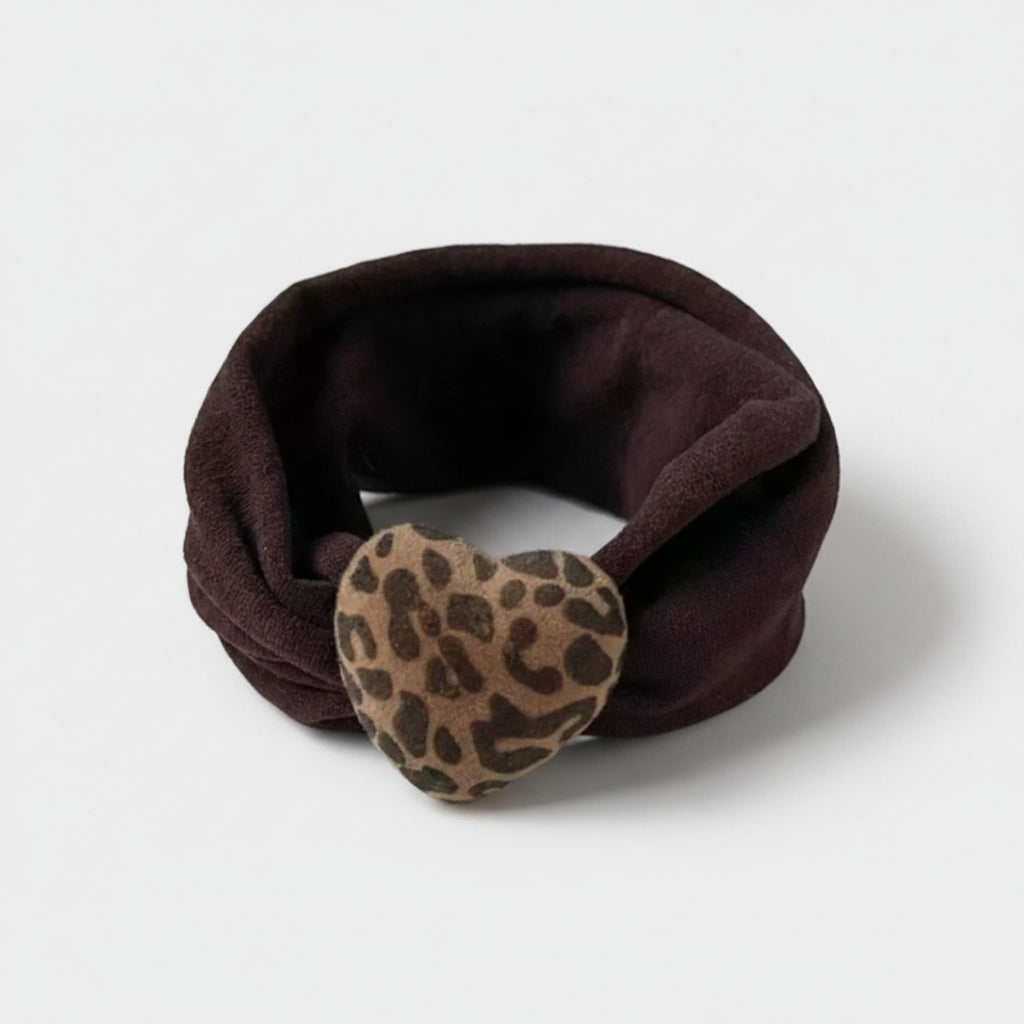 Leopard Heart Charm Brown Scrunchie