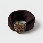 Leopard Heart Charm Brown Scrunchie