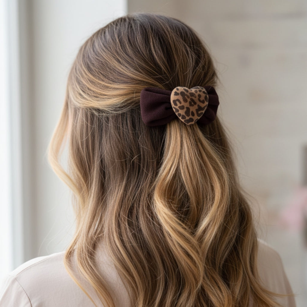 Leopard Heart Charm Brown Scrunchie