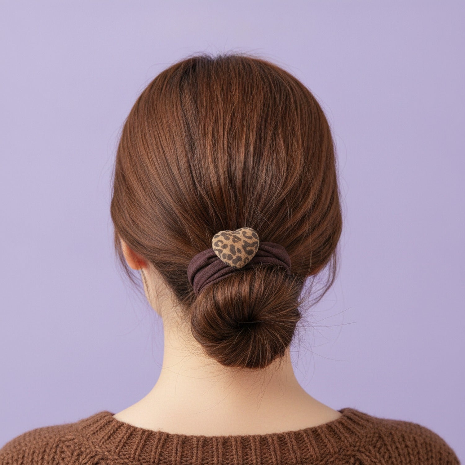 Leopard Heart Charm Brown Scrunchie