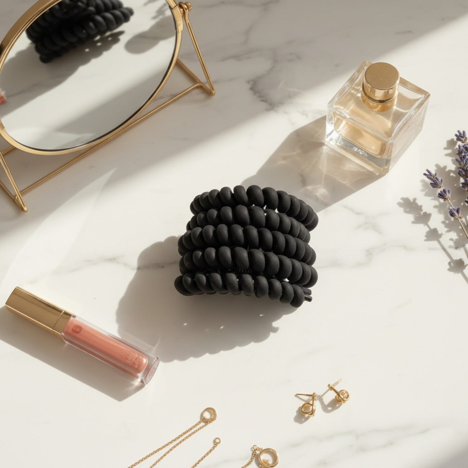 Black Coiled Phone Cord Hair Tie Set – hair accessories (view 2)