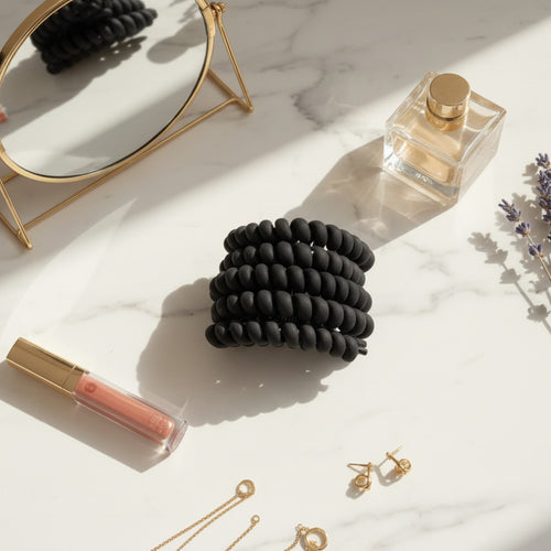 Black Coiled Phone Cord Hair Tie Set