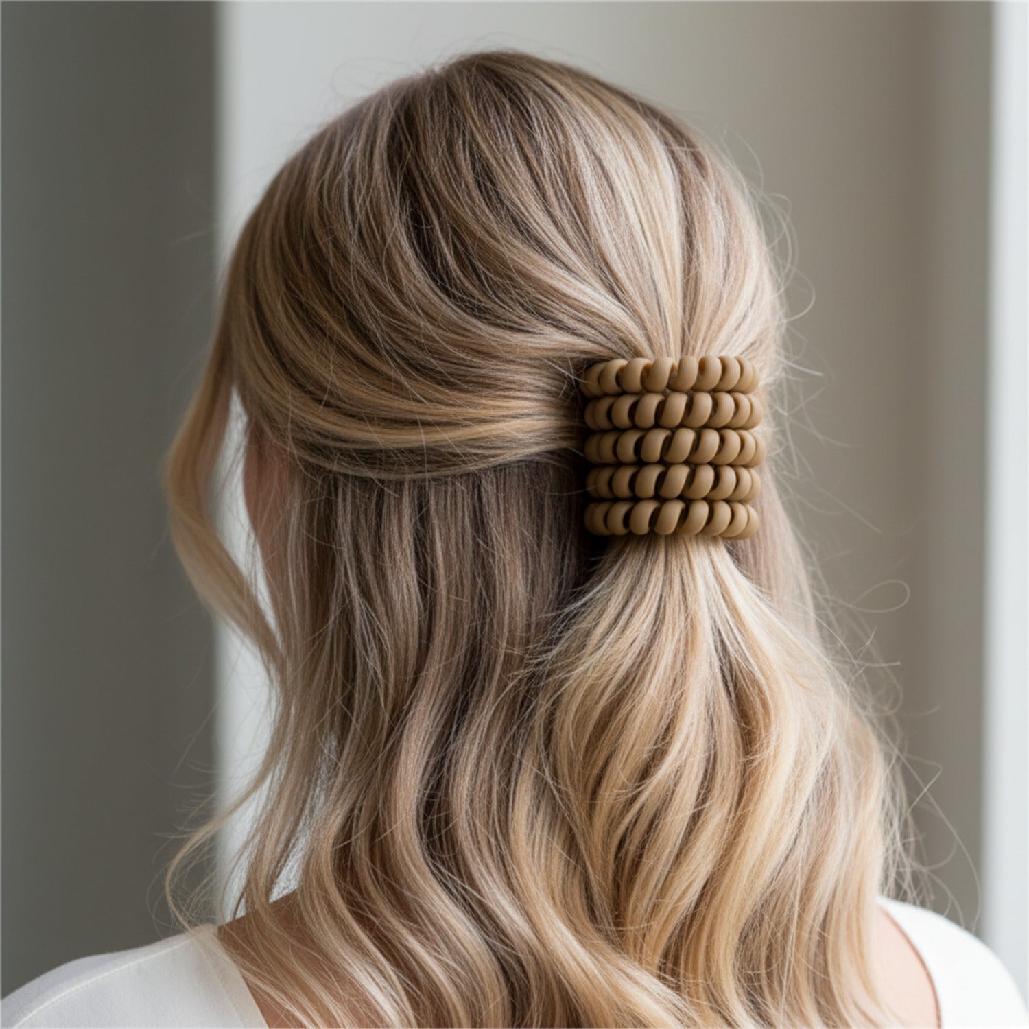 Puffy Beaded Hair Scrunchie Set Neutral