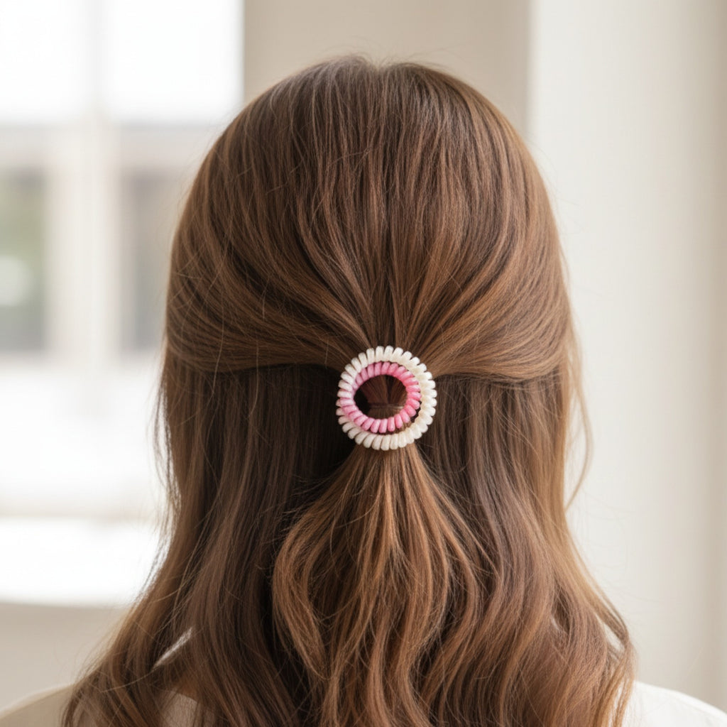 Spiral Coil Hair Tie Pink Ombre Beaded