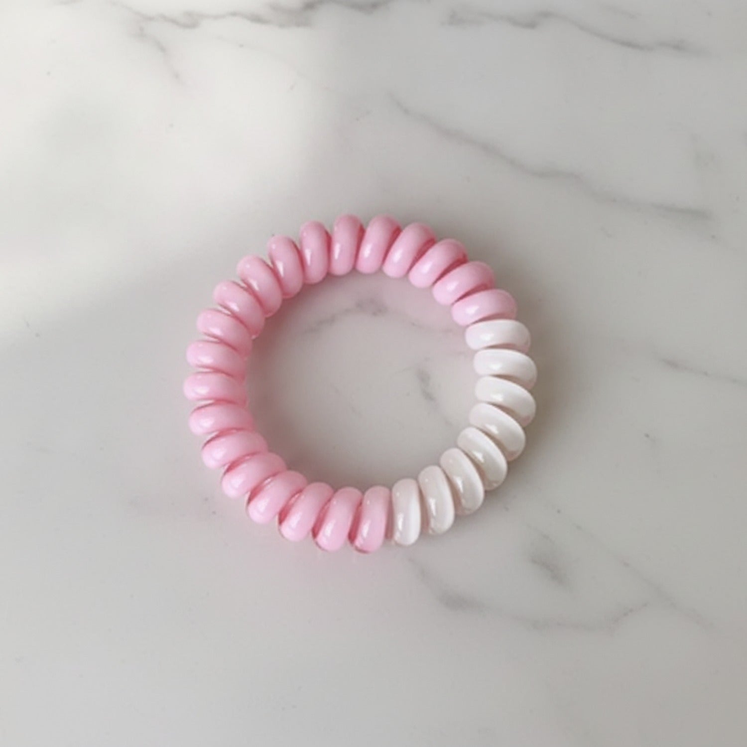 Spiral Coil Hair Tie Pink Ombre Beaded