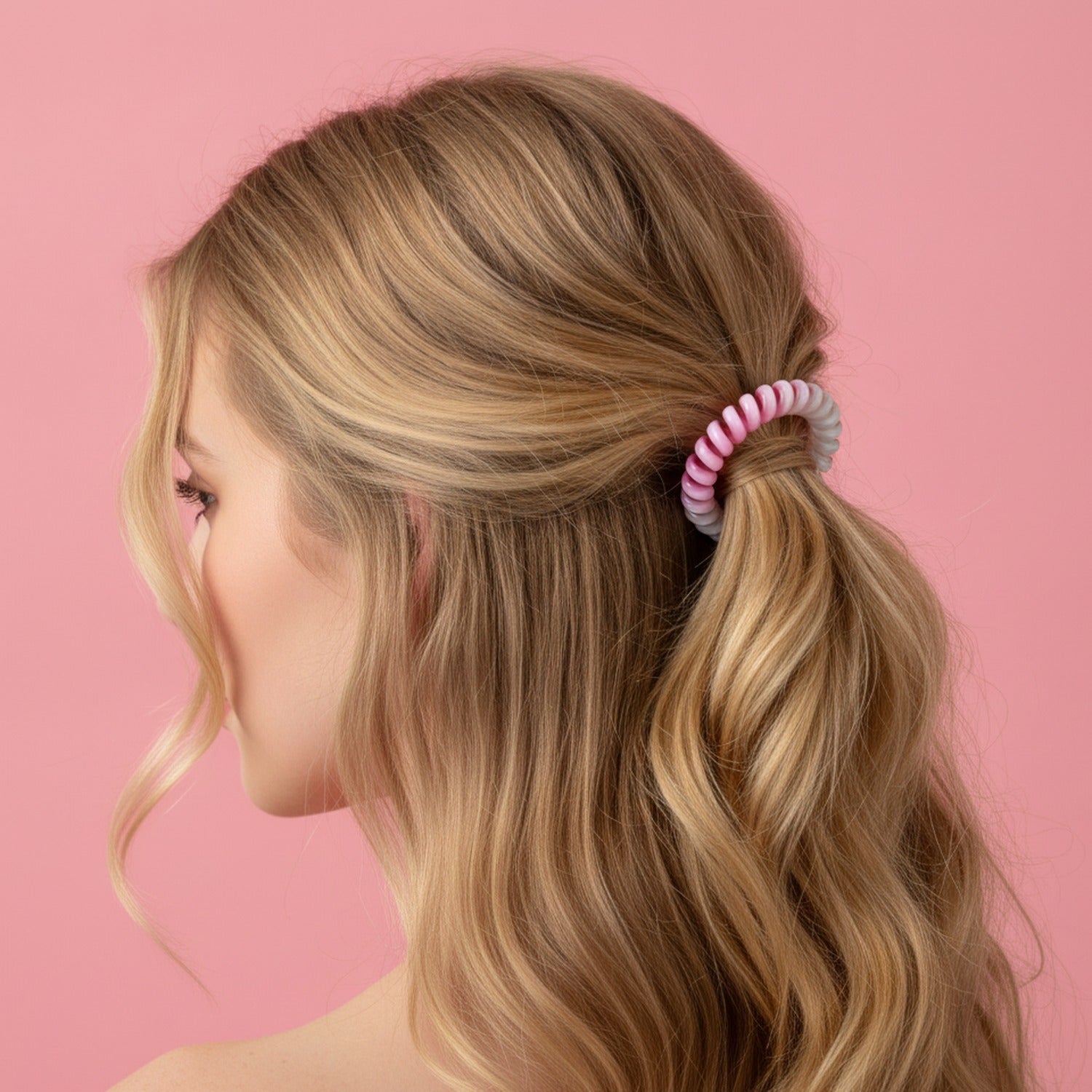 Spiral Coil Hair Tie Pink Ombre Beaded