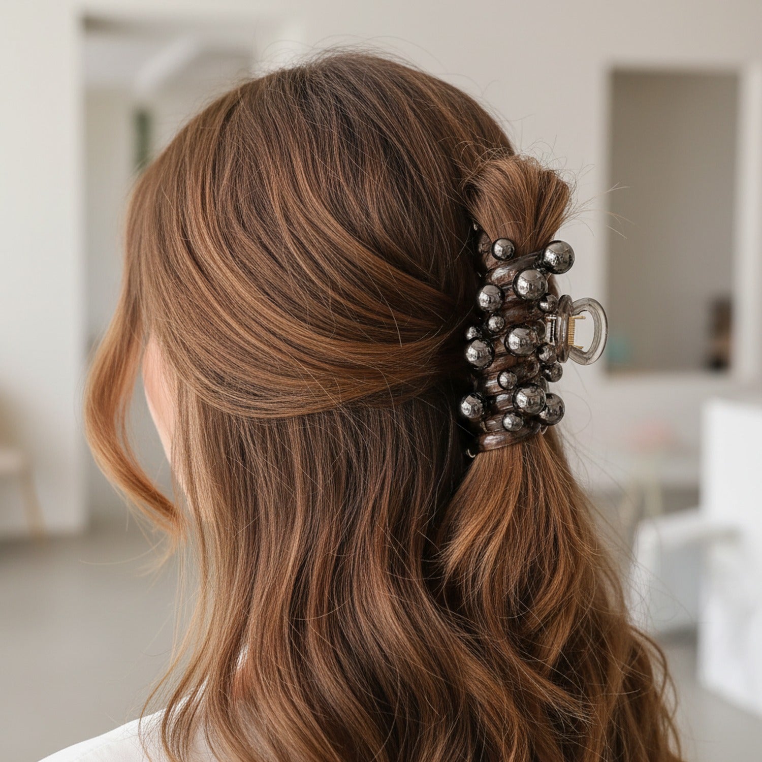 Metallic Beaded Ball Hair Clip Set