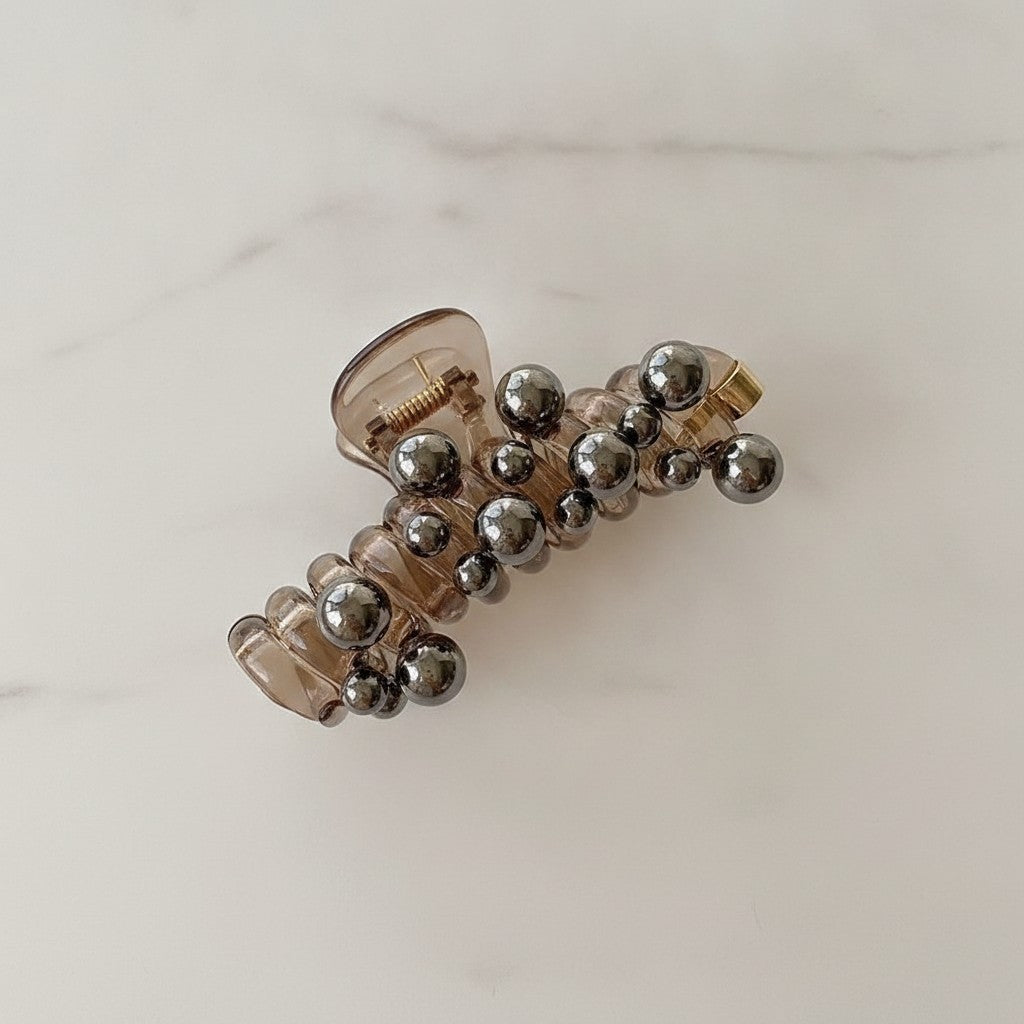 Metallic Beaded Ball Hair Clip Set – hair accessories (view 2)