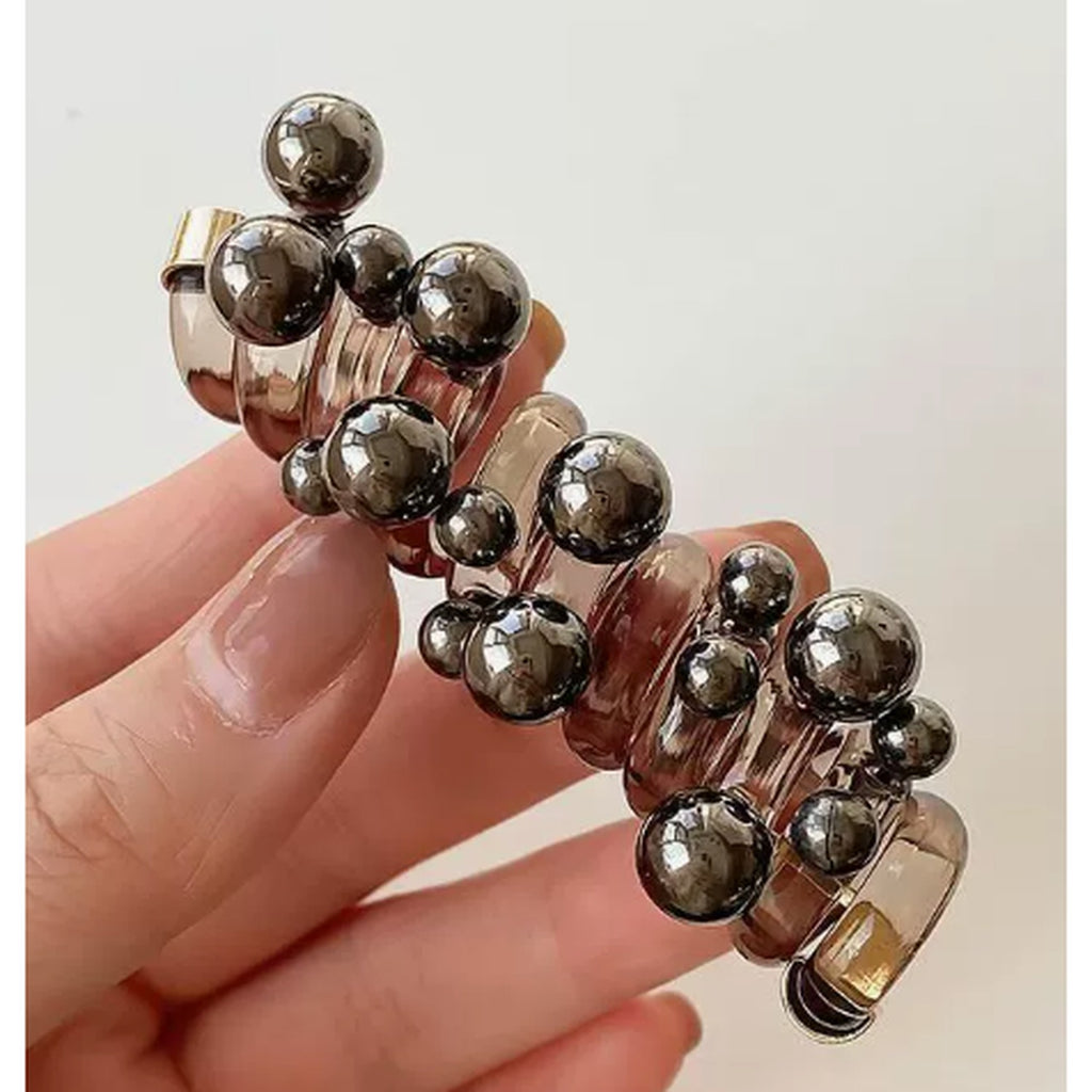 Metallic Beaded Ball Hair Clip Set – hair accessories (view 1)