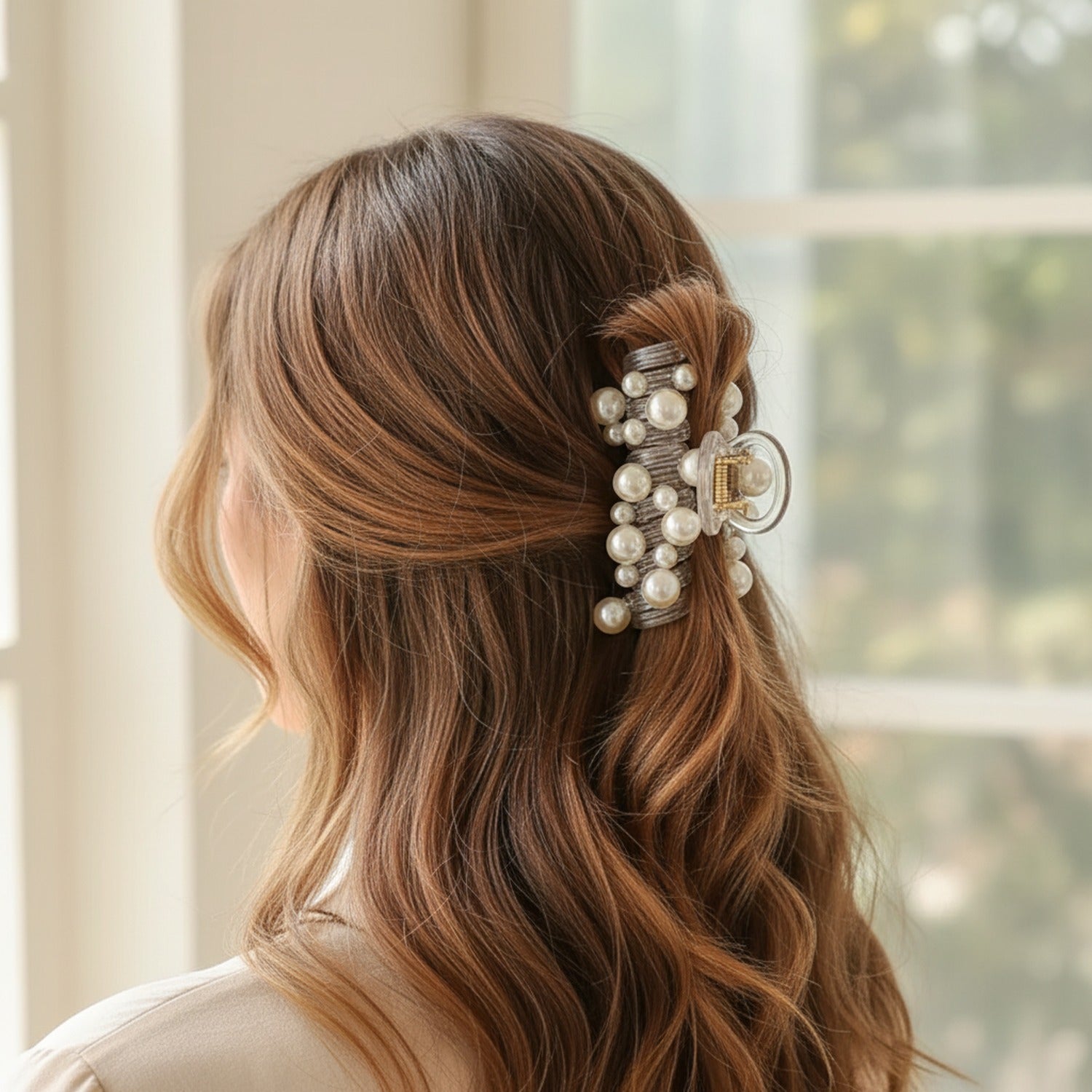Pearl Beaded Hair Claw Clip Gold