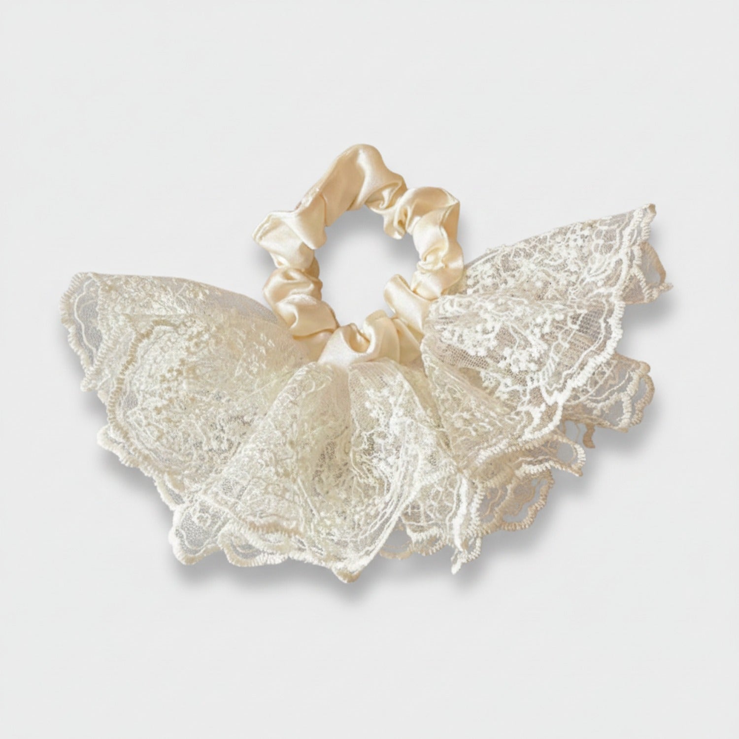 Lace Butterfly Hair Scrunchie with Champagne Ribbon