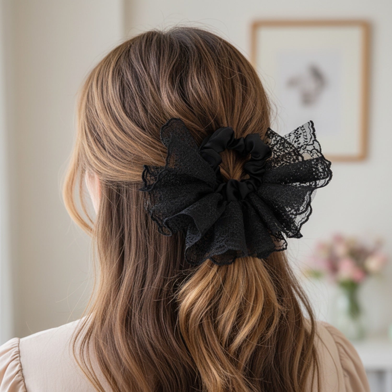 Black Lace Butterfly Ruffle Hair Scrunchie