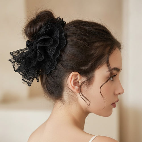 Black Lace Butterfly Ruffle Hair Scrunchie