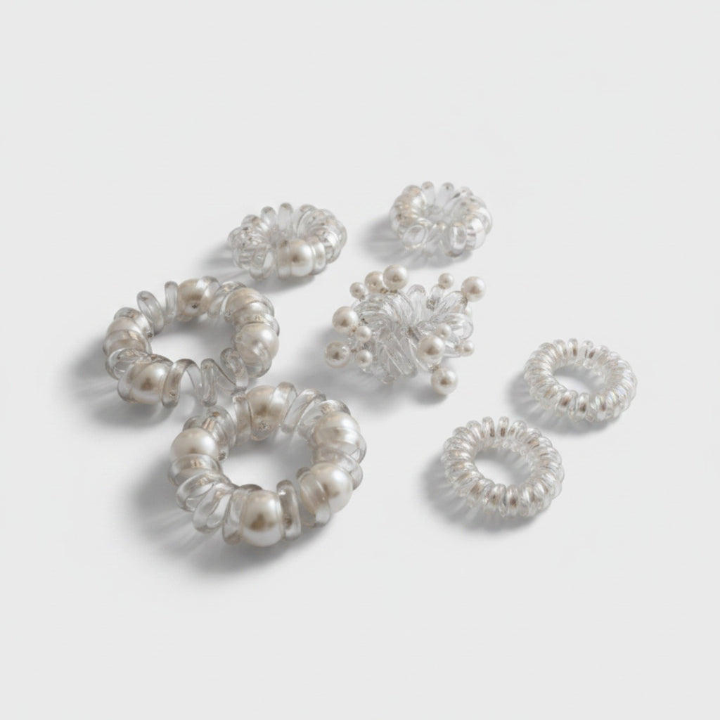 Pearl Beaded Clear Spiral Hair Tie Set