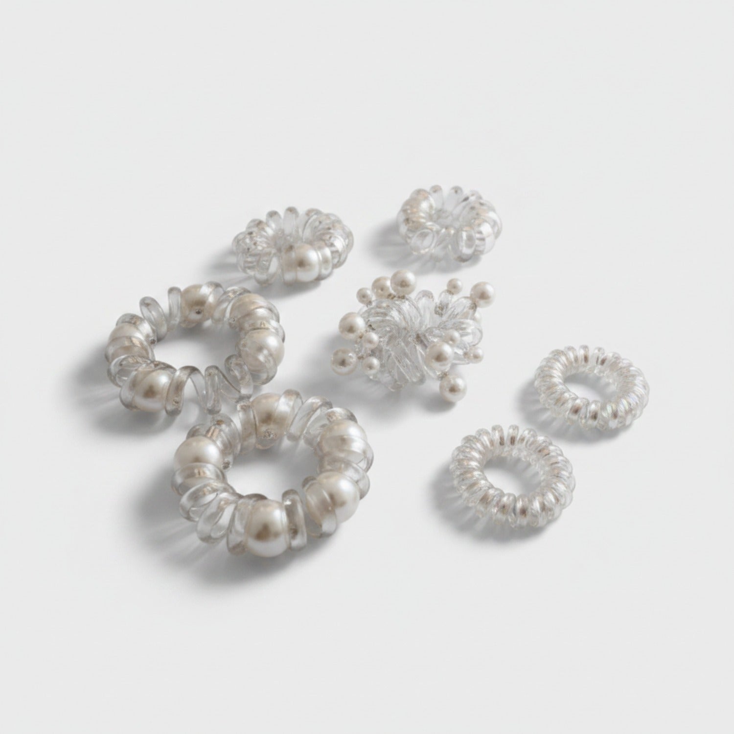Pearl Beaded Clear Spiral Hair Tie Set