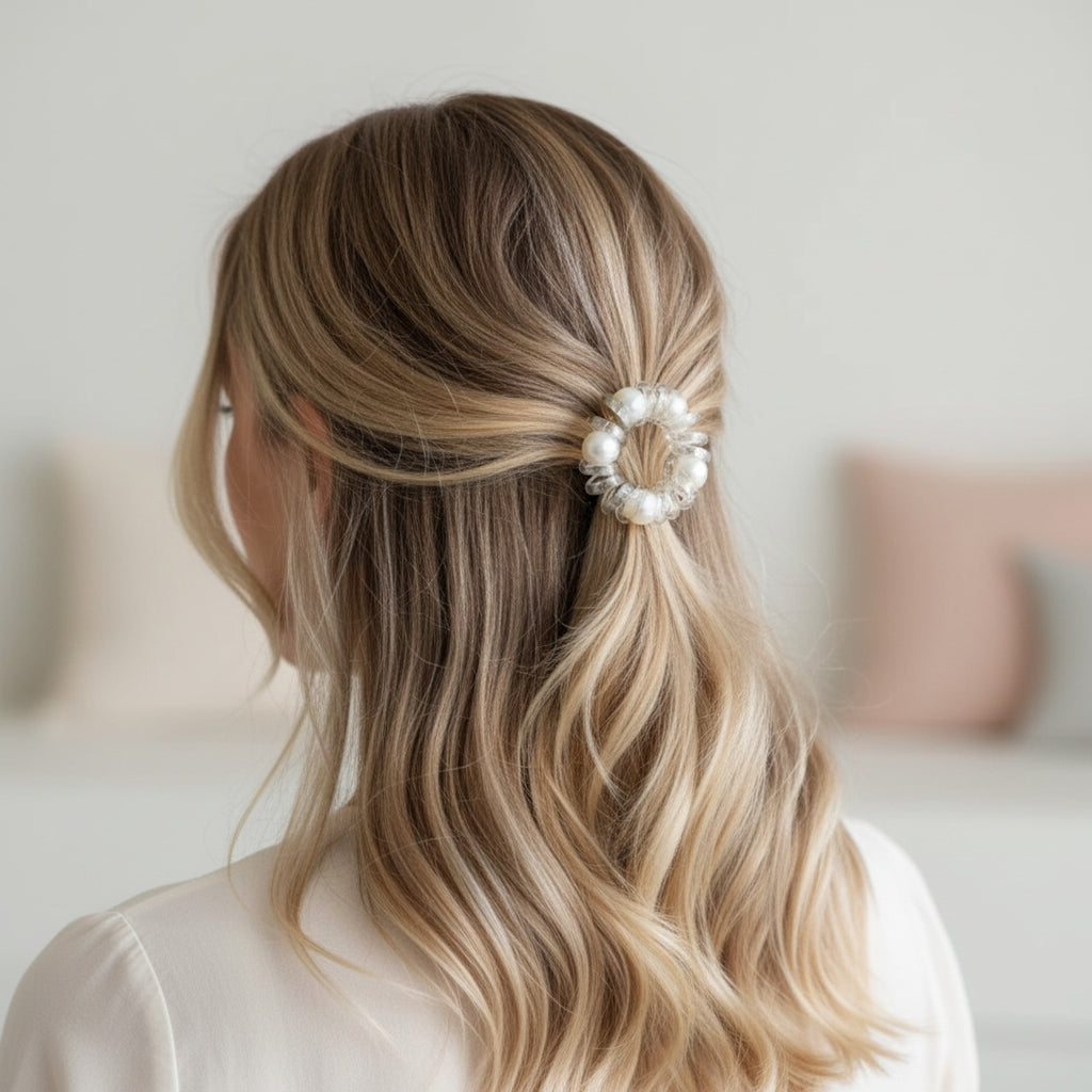 Pearl Beaded Clear Spiral Hair Tie Set