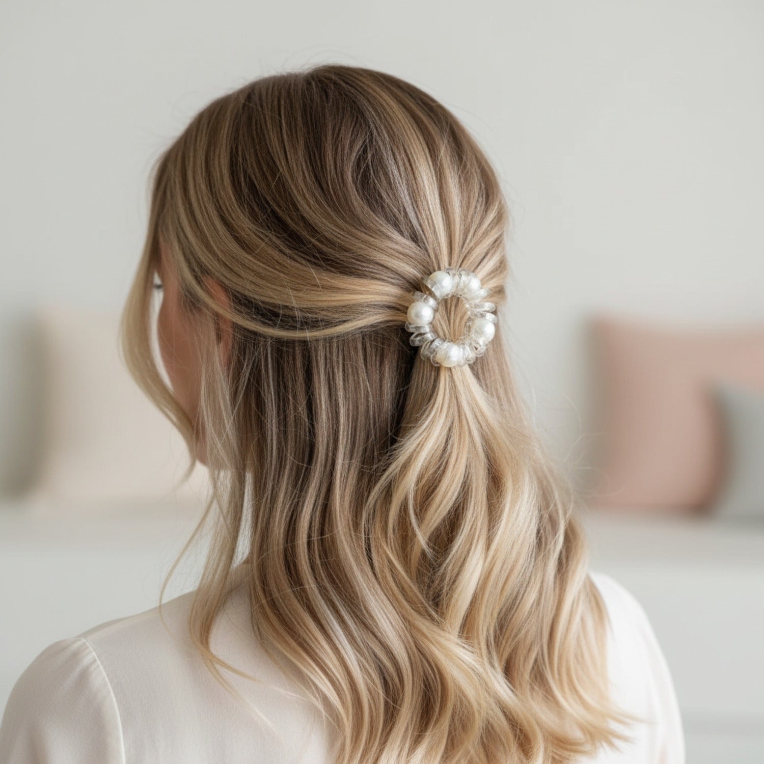 Pearl Beaded Clear Spiral Hair Tie Set