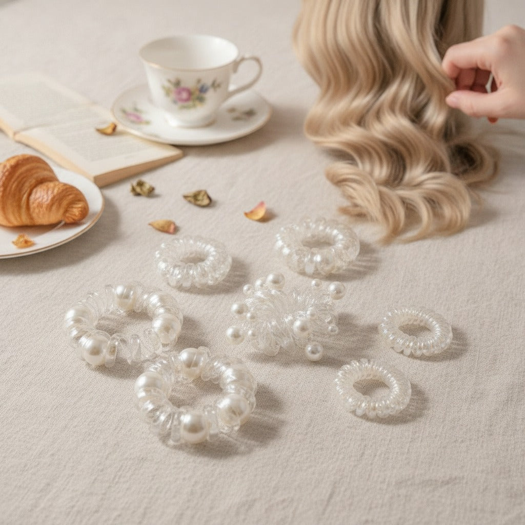 Pearl & Clear Spiral Hair Tie Set – hair accessories (view 2)