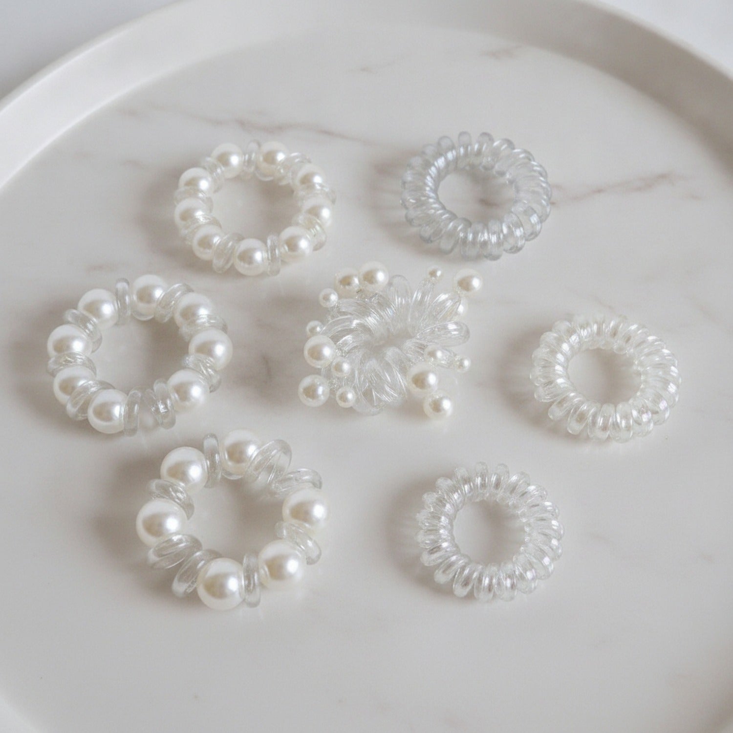 Pearl Beaded Clear Spiral Hair Tie Set
