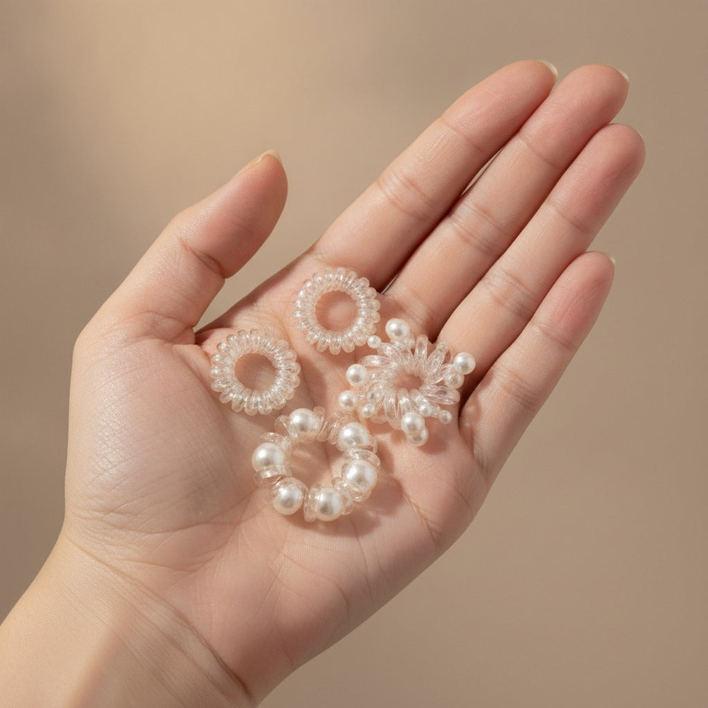 Pearl & Clear Spiral Hair Tie Set – hair accessories (view 3)