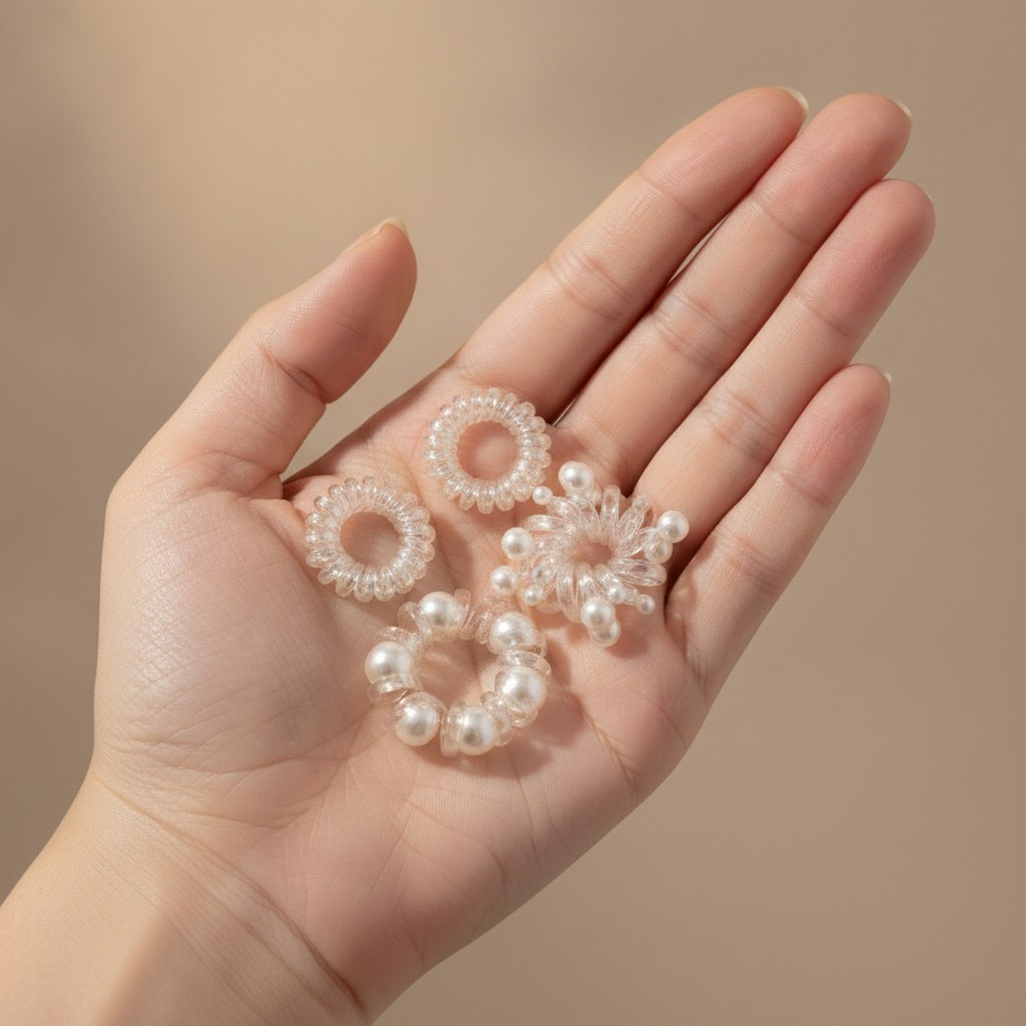 Pearl & Clear Spiral Hair Tie Set – hair accessories (view 3)