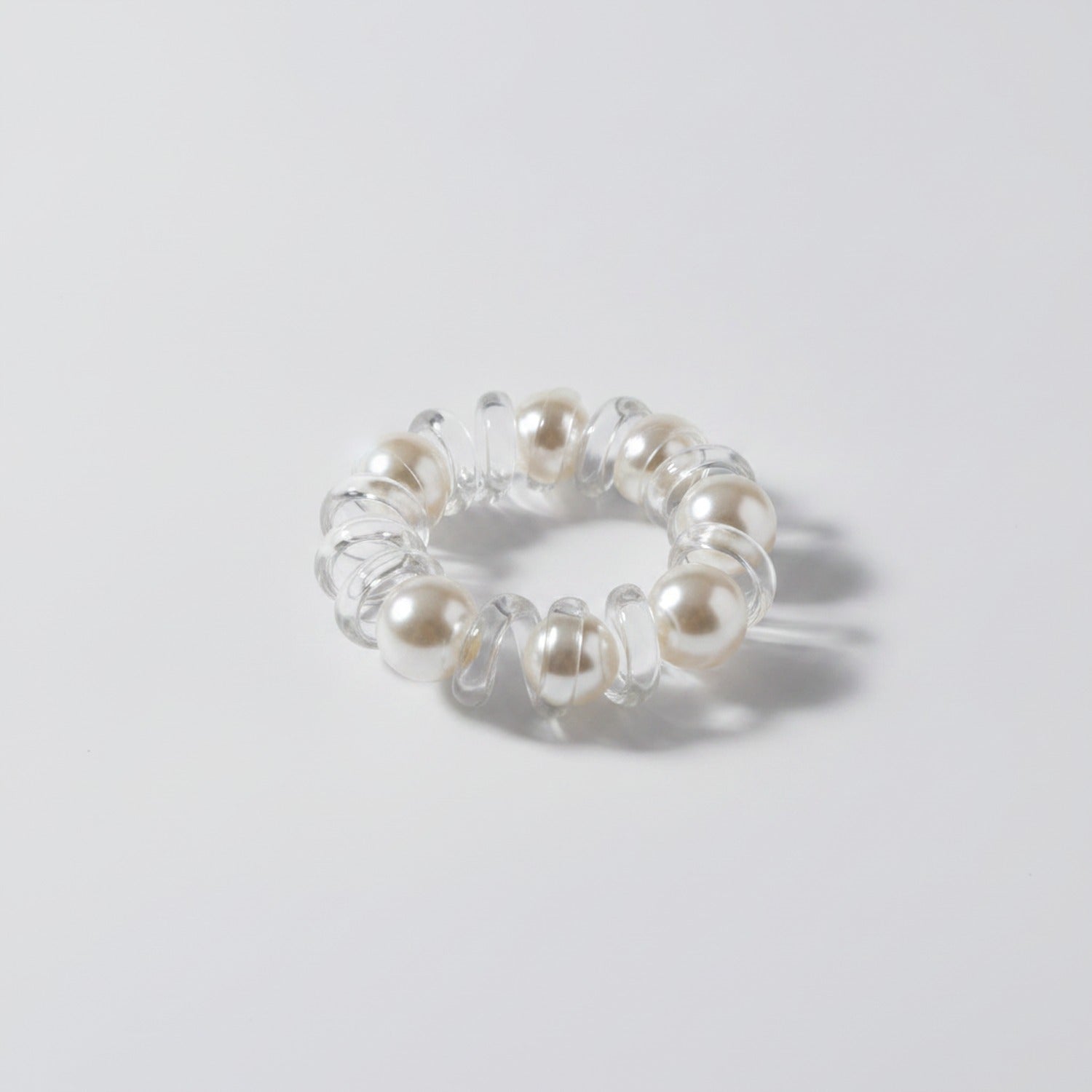 Pearl Beaded Clear Spiral Hair Tie Set