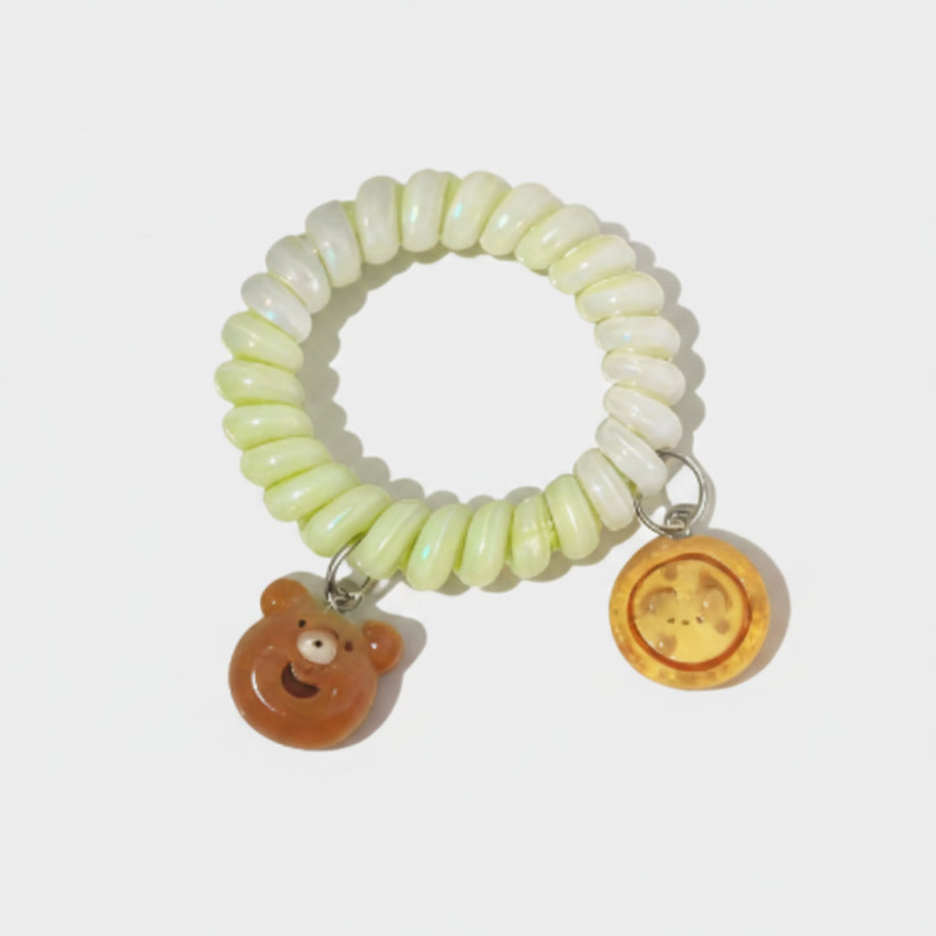 Pastel Yellow Spiral Hair Tie With Bear Charm
