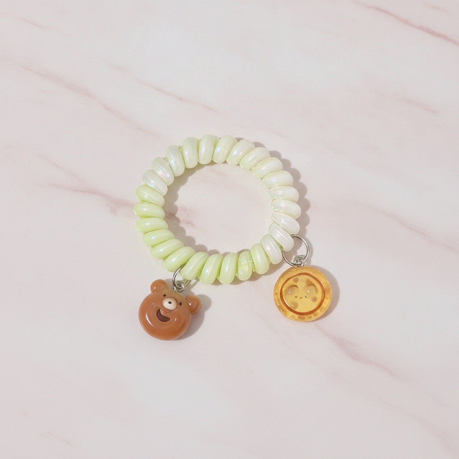 Pastel Yellow Spiral Hair Tie With Bear Charm