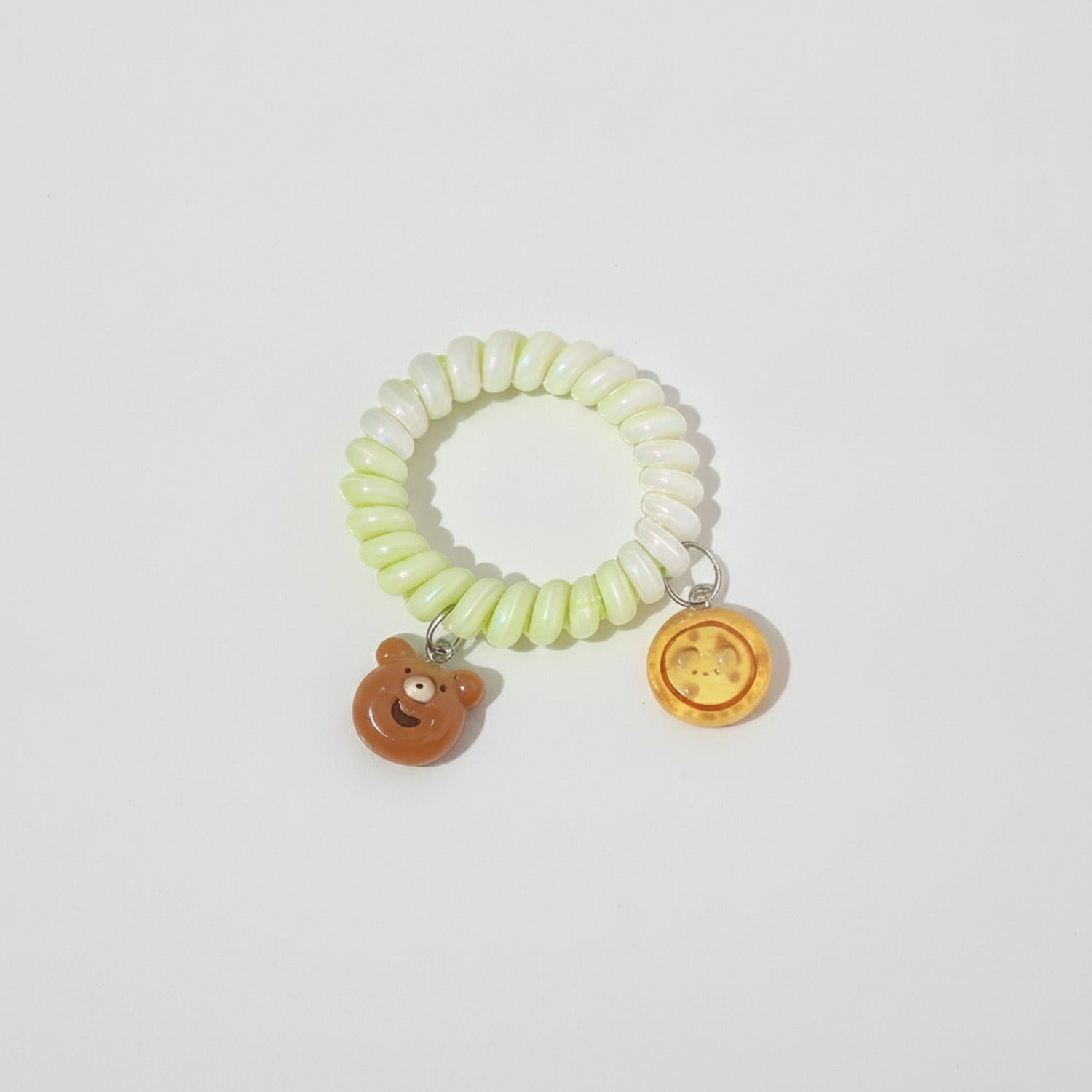 Pastel Yellow Spiral Hair Tie With Bear Charm