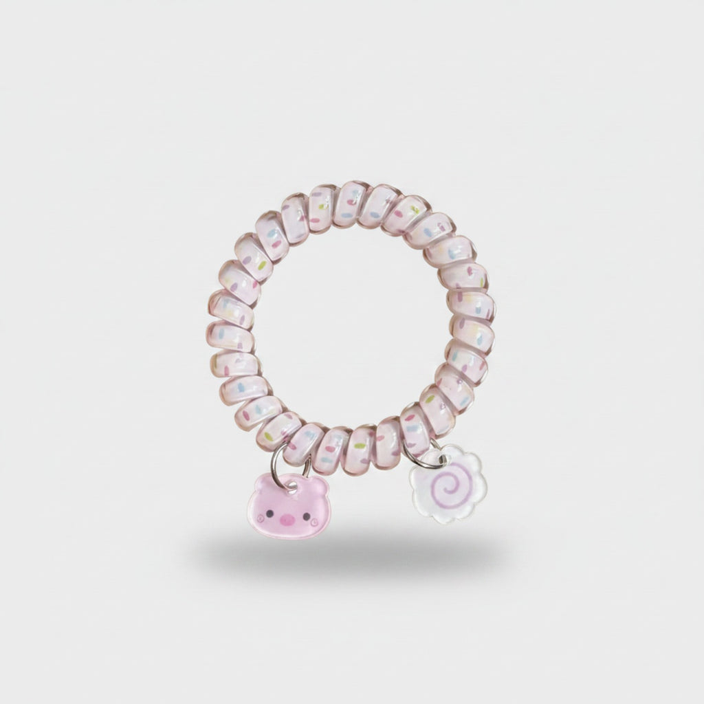 Pink Beaded Hair Tie With Cute Cat Charm