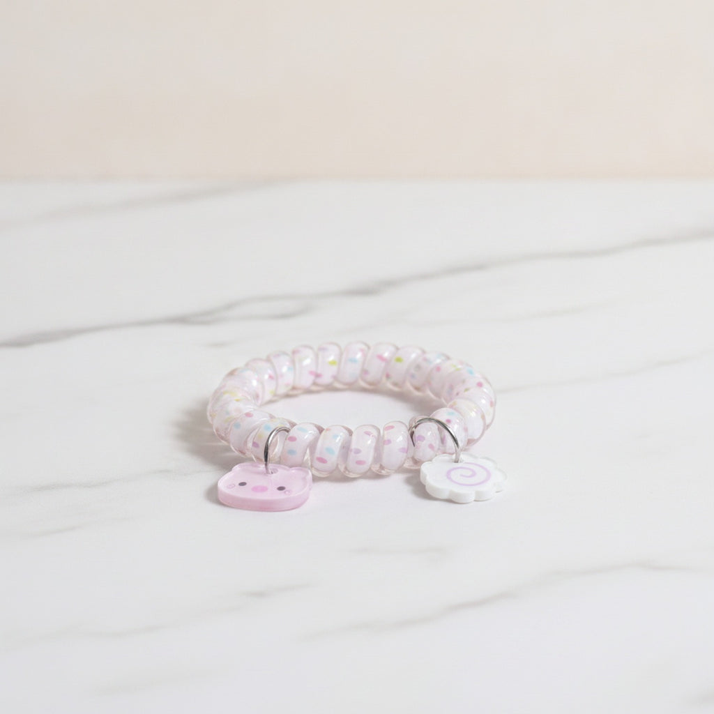 Pink Beaded Hair Tie With Cute Cat Charm – hair accessories (view 2)