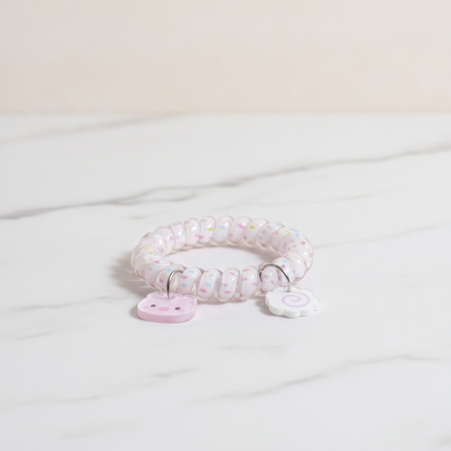 Pink Beaded Hair Tie With Cute Cat Charm