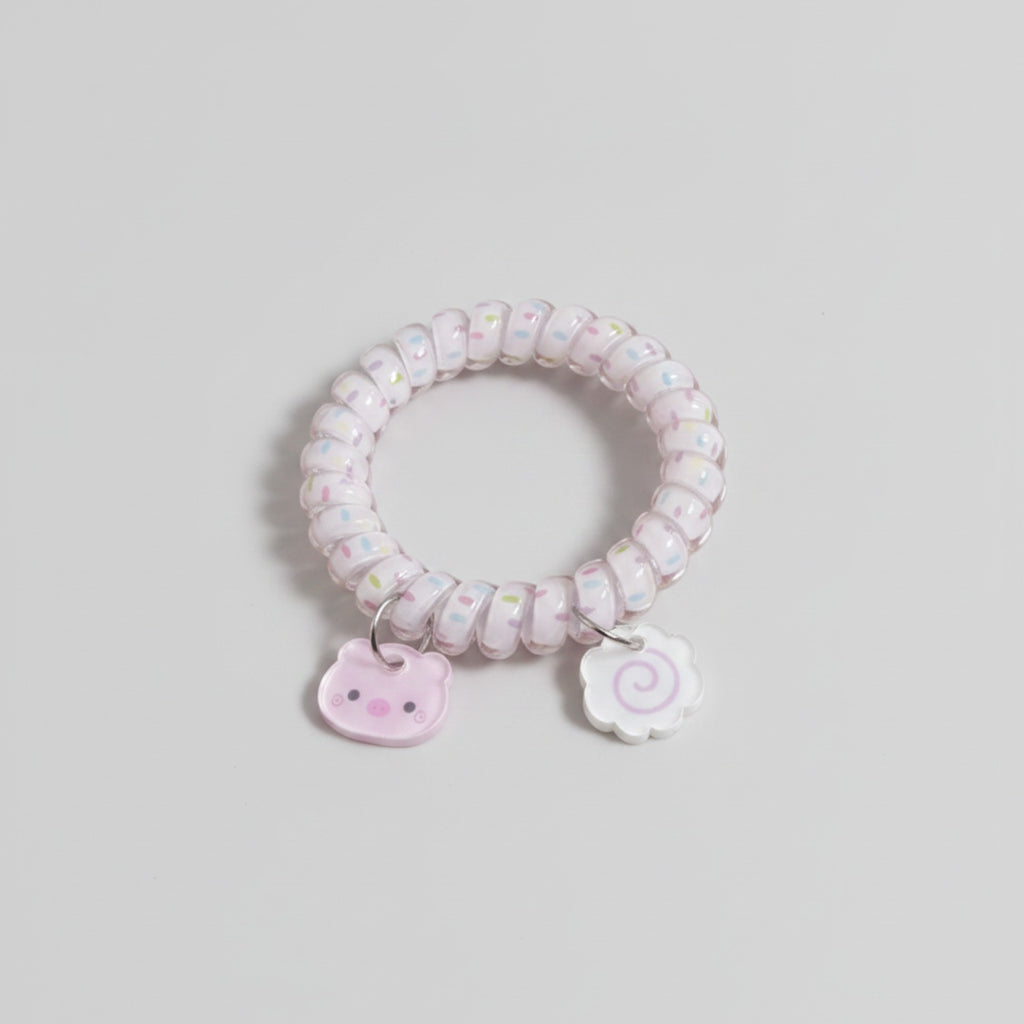 Pink Beaded Hair Tie With Cute Cat Charm – hair accessories (view 1)