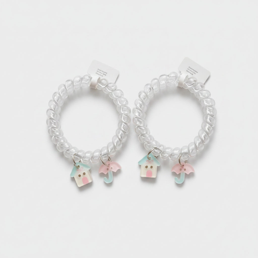 Clear Spiral Hair Ties With Pastel House Charms