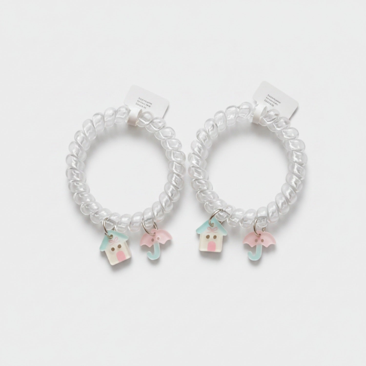 Clear Spiral Hair Ties With Pastel House Charms