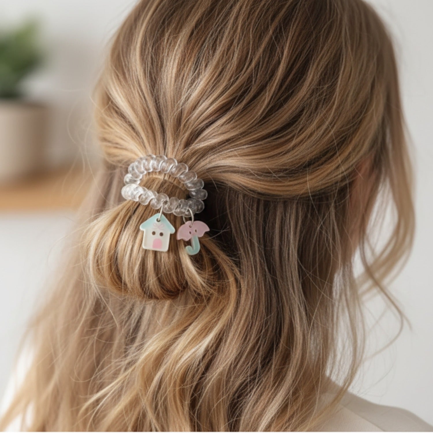 Clear Spiral Hair Ties With Pastel House Charms