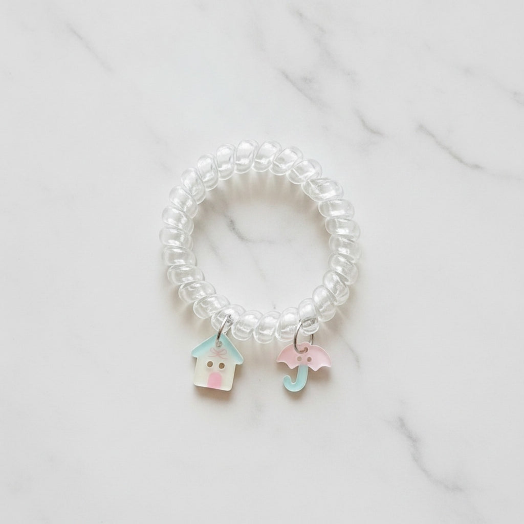 Clear Spiral Hair Ties With Pastel House Charms – hair accessories (view 2)