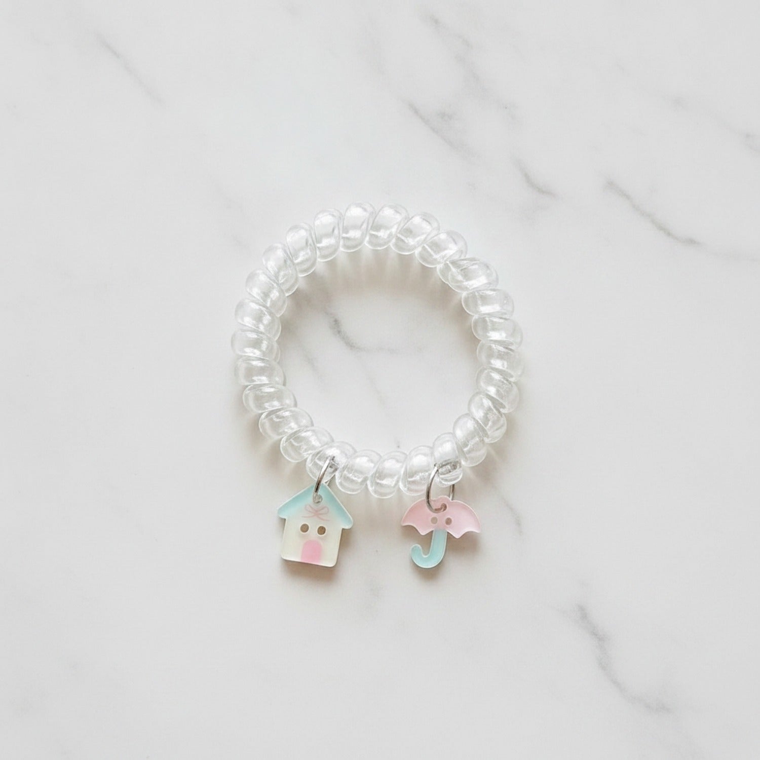 Clear Spiral Hair Ties With Pastel House Charms