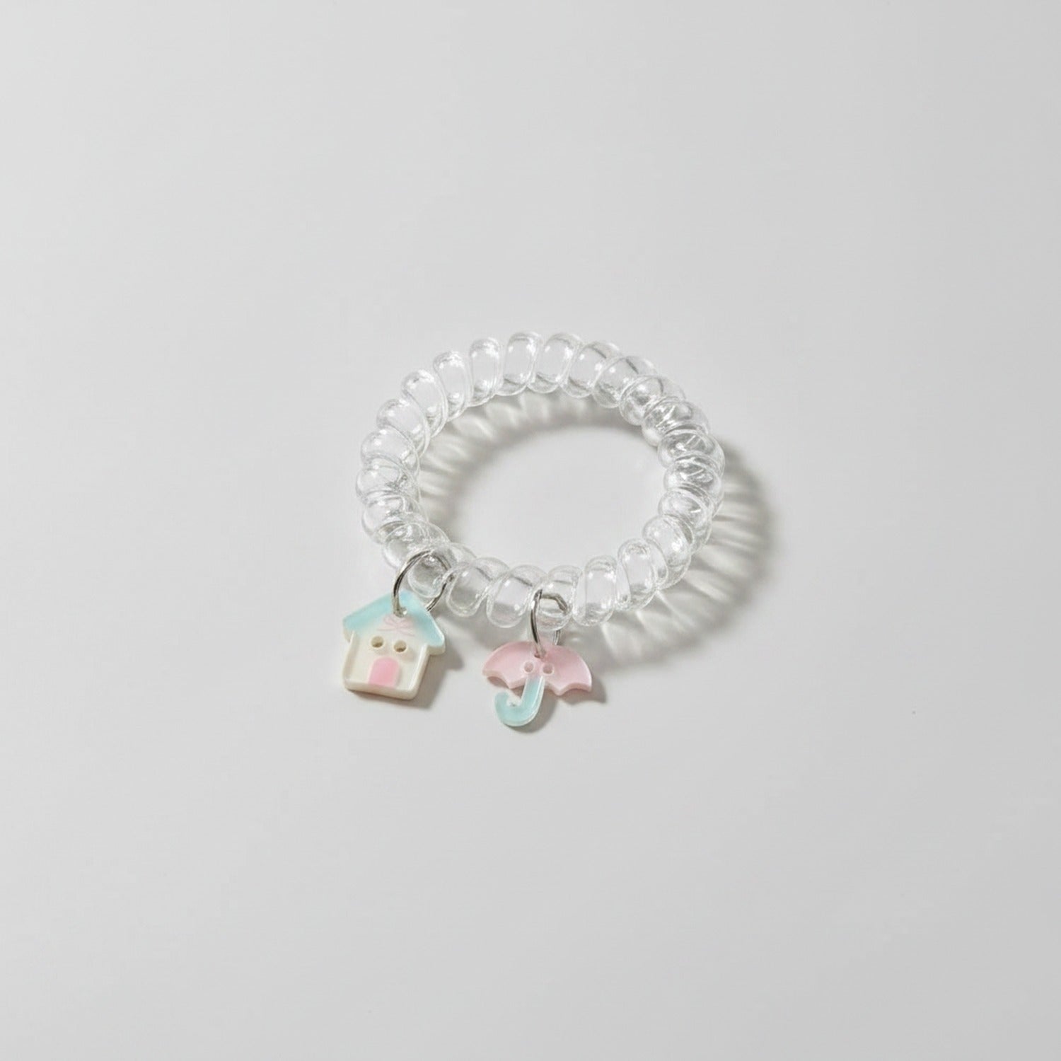 Clear Spiral Hair Ties With Pastel House Charms