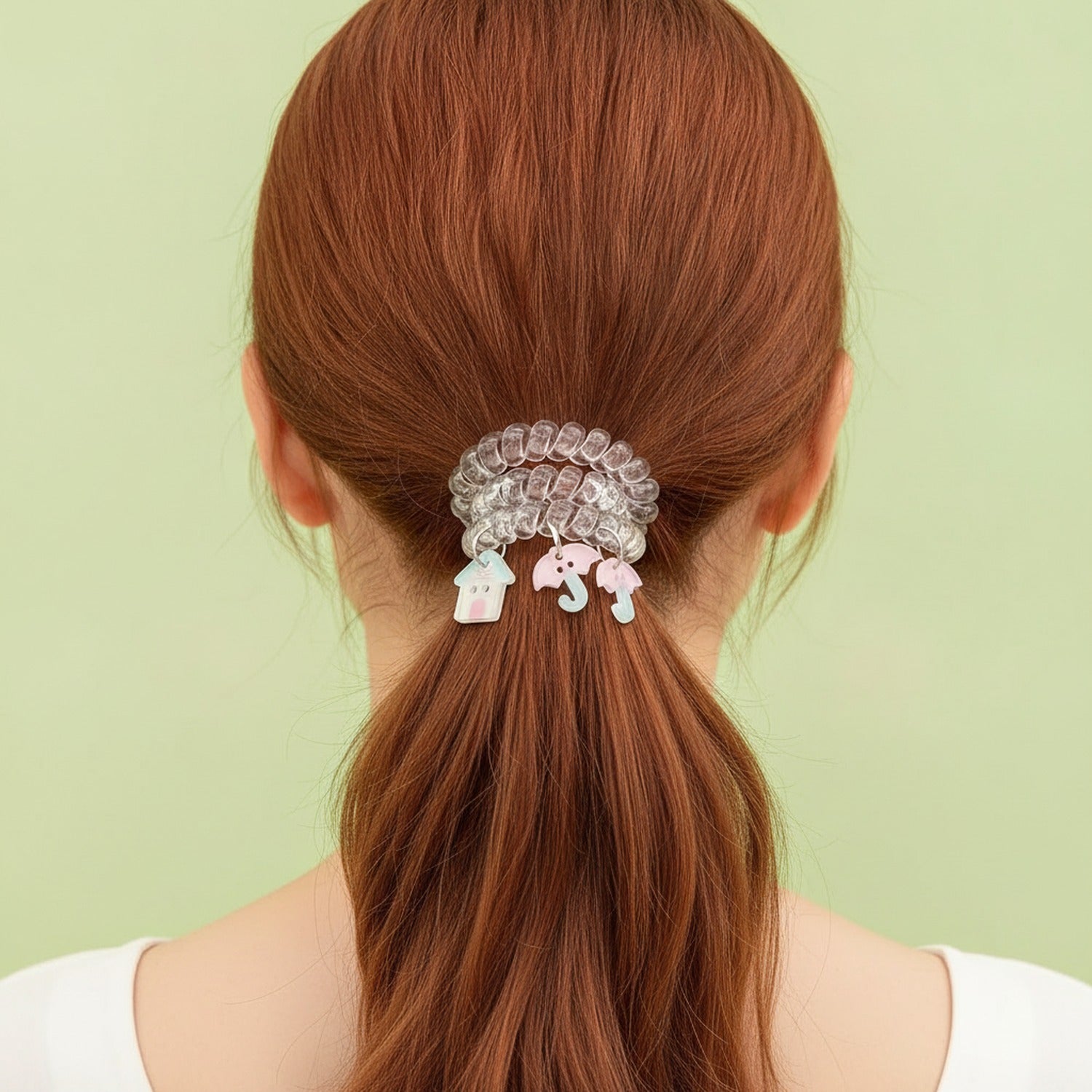 Clear Spiral Hair Ties With Pastel House Charms