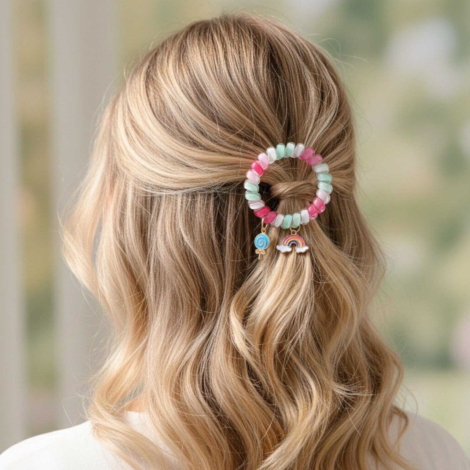 Beaded Hair Tie Scrunchie With Charm Pendants