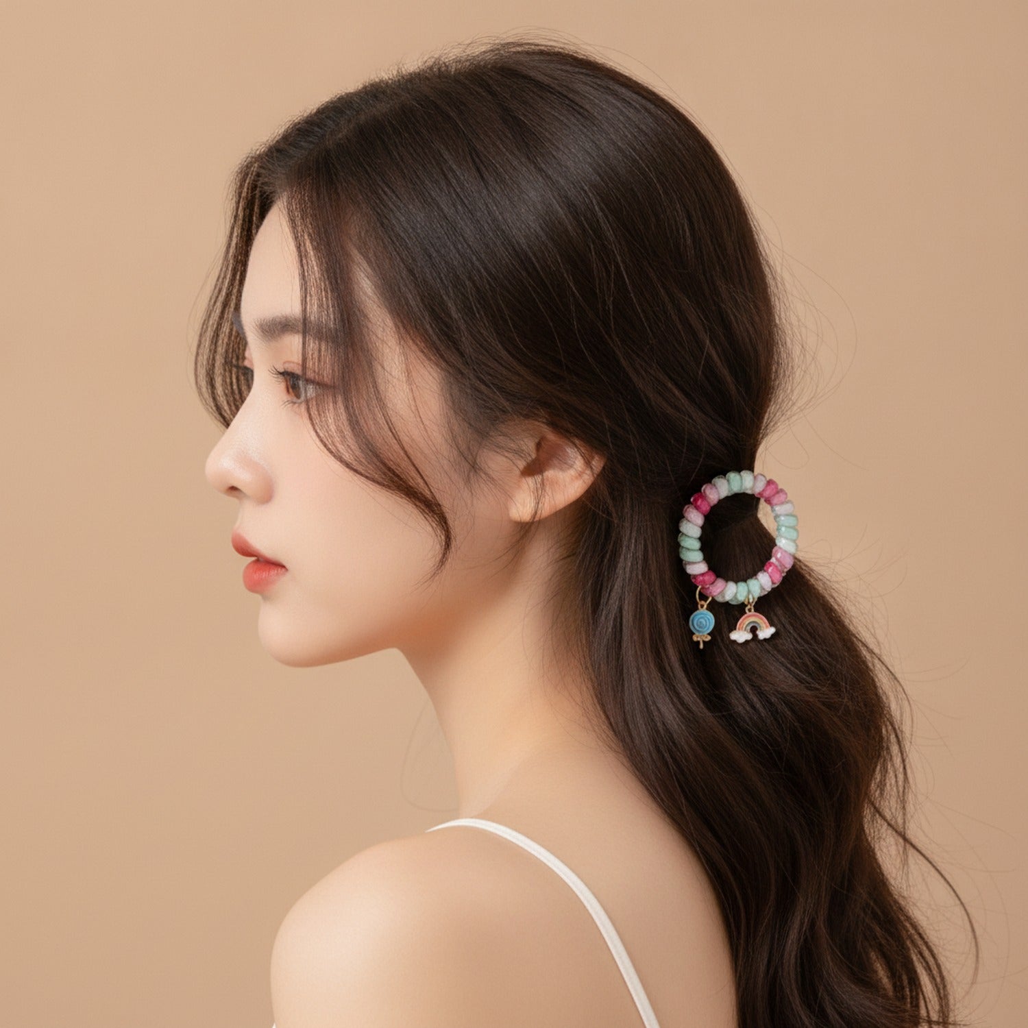 Beaded Hair Tie Scrunchie With Charm Pendants