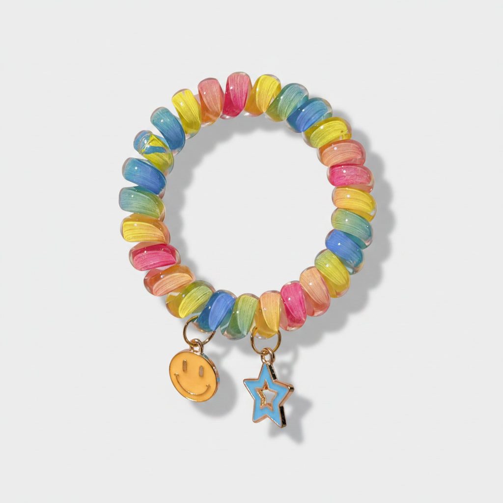 Colorful Beaded Hair Tie Bracelet With Charm